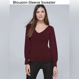 White House Black Market Burgundy V-Neck Top